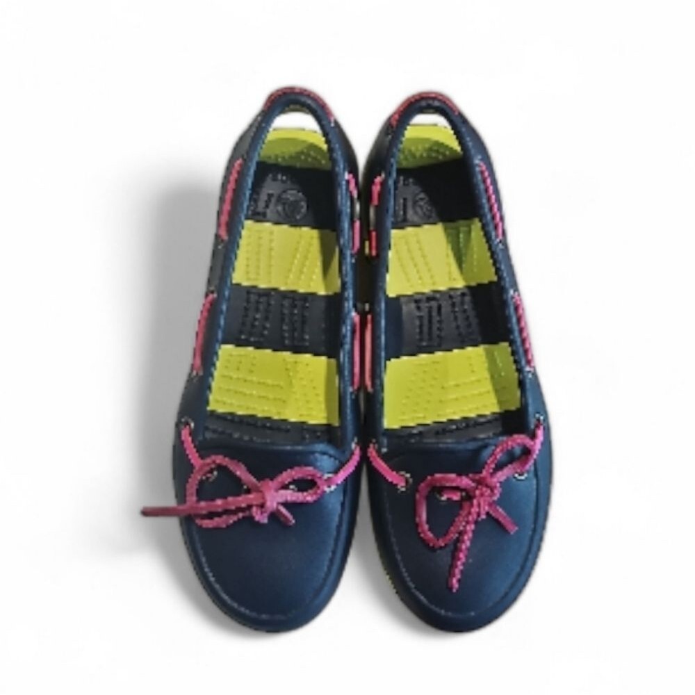 Crocs Beach Line Nautical Boat Shoes Women’s 6 Navy Pink Citrus Comfort Resort